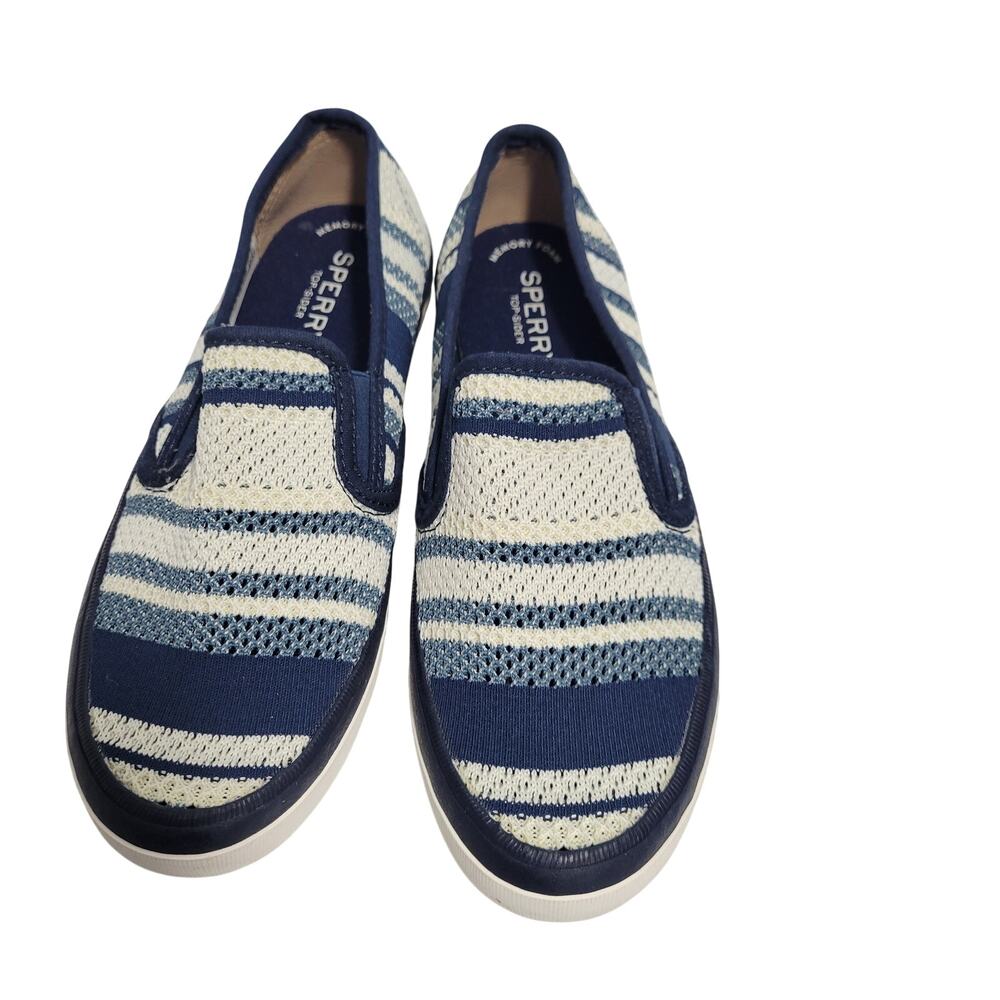 Sperry Seaside Striped Knit Slip On Sneakers In Navy & White Size 6.5 81226-2969